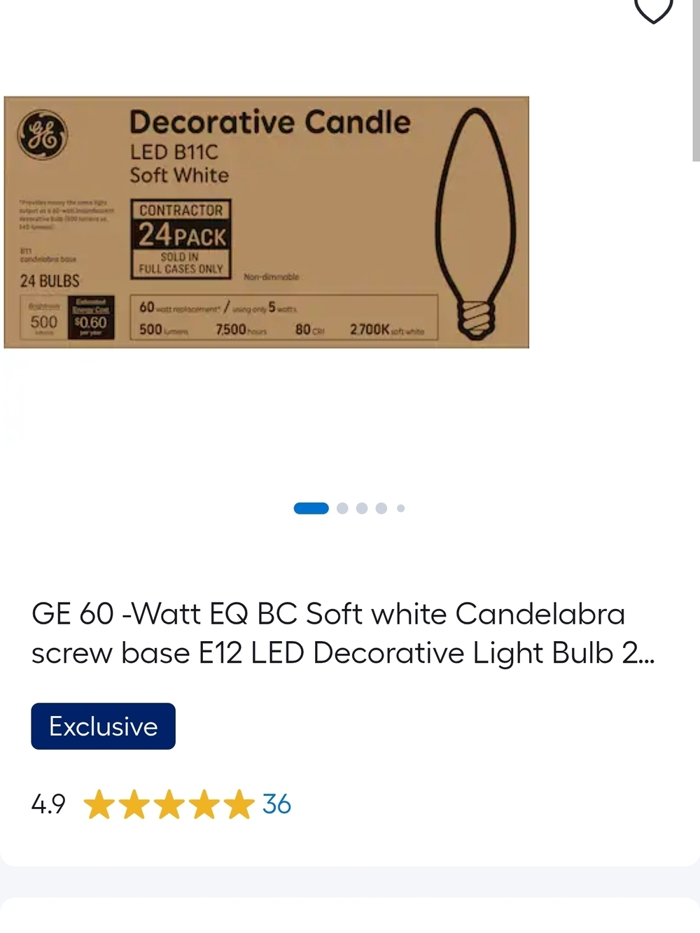 GE Decorative Candle LED B11C Soft White Bulb - 24 bulbs